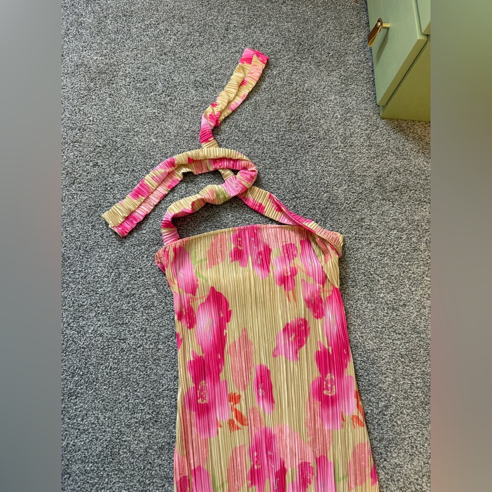 Floral strapless scoop back dress